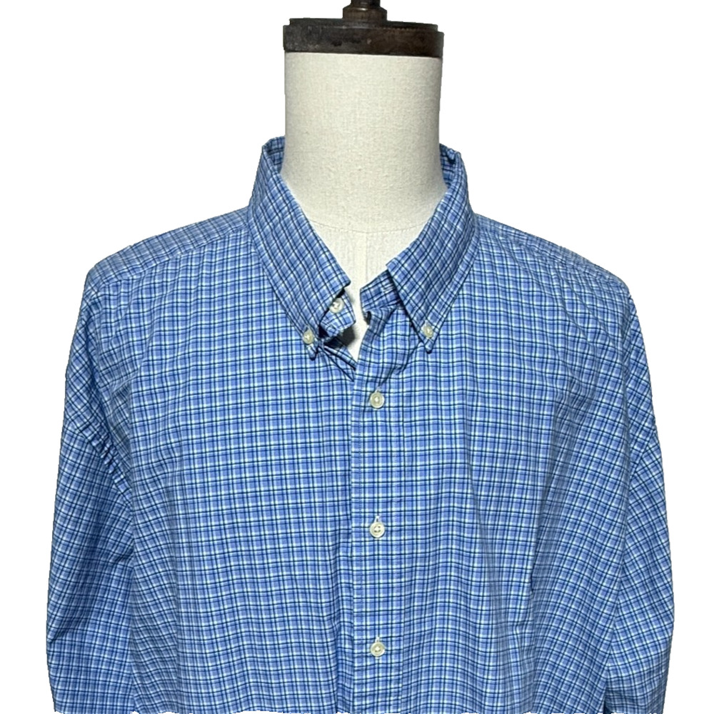 Ralph Lauren Shirt Mens 4XB Big Blue Black Plaid Long Sleeve Button Down Preppy